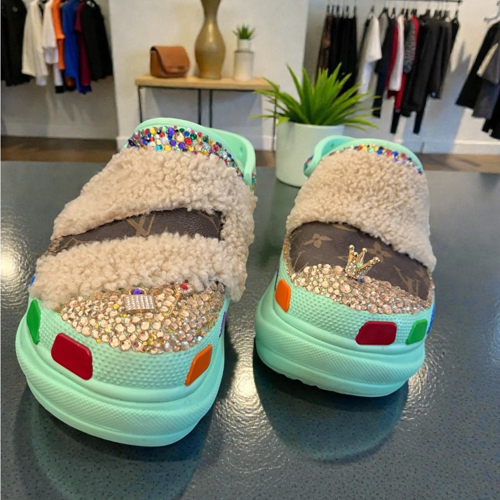 Colorful Platform Clogs with Rhinestones Bling Details RARE ONE OF A KIND - Picture 6 of 7